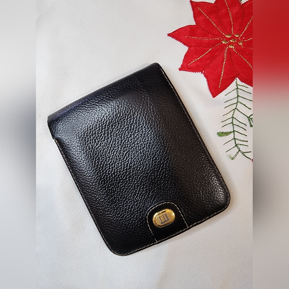 DUNHILL Black Leather Bi-fold Wallet with Gold Accent
